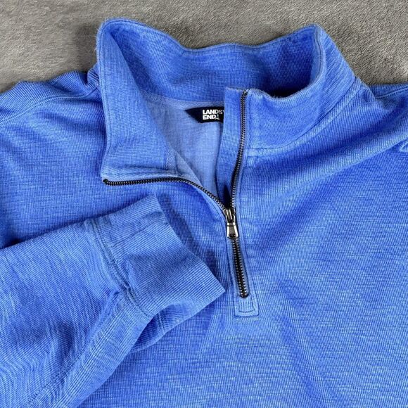 Lands End Pullover Mens 4XL Blue Quarter Zip Sweater Knit Long Sleeve Big Tall - Picture 1 of 12